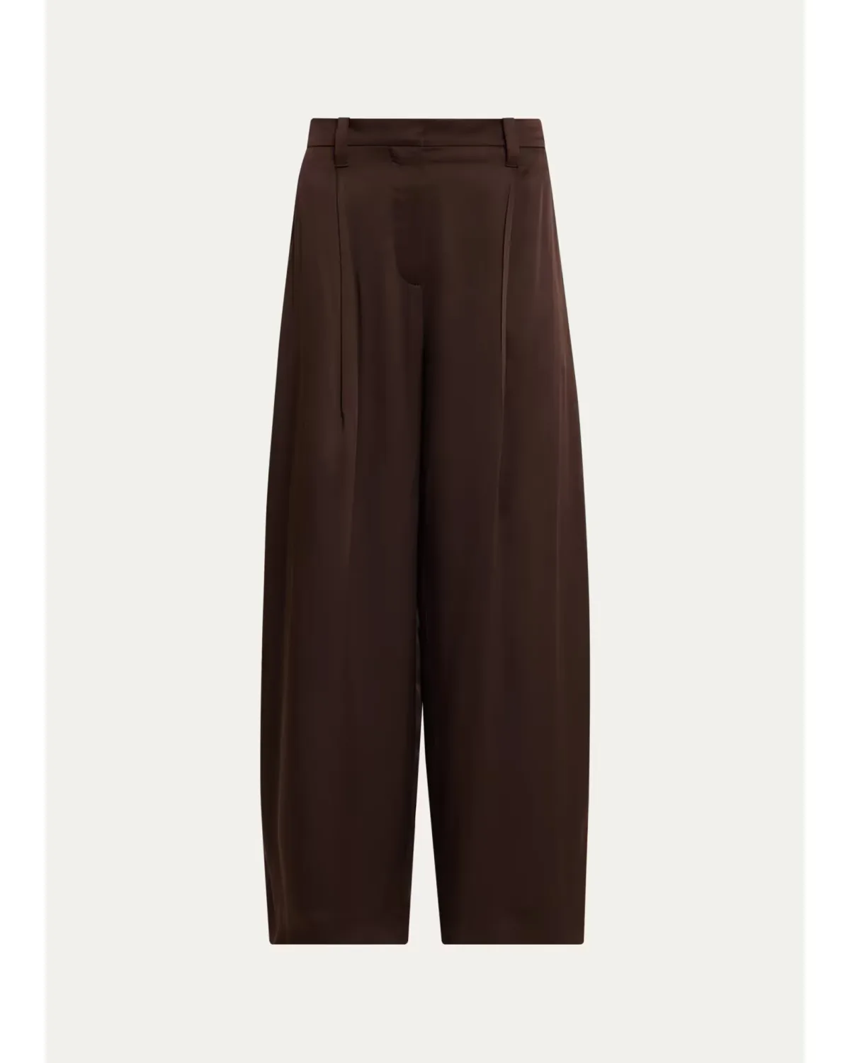 Fluid Silk Satin Pleated Soft Barrel-Leg Pants by Brunello Cucinelli