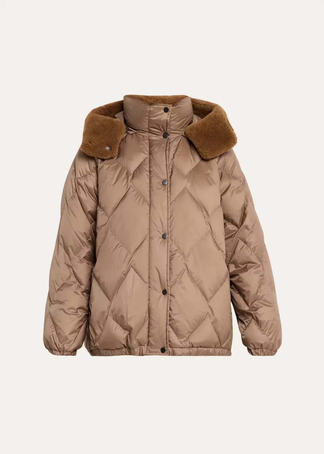 Superlight Matte Puffer Jacket with Detachable Lamb Shearling Hood