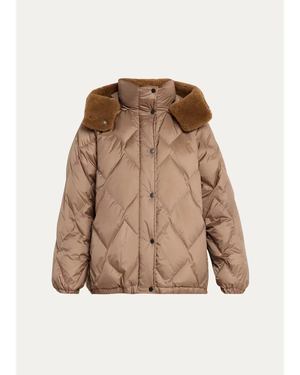 Superlight Matte Puffer Jacket with Detachable Lamb Shearling Hood by Brunello Cucinelli