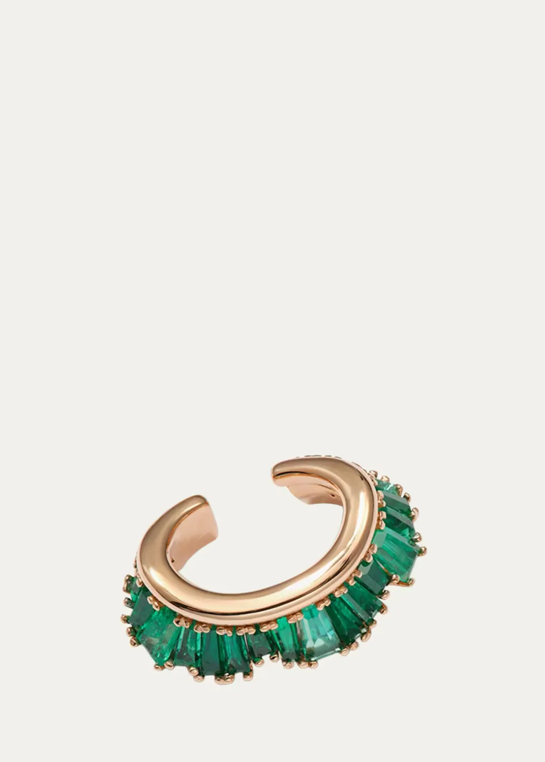 20K Recycled Rose Gold Ruched Ear Cuff with Emeralds, Single by Nak Armstrong