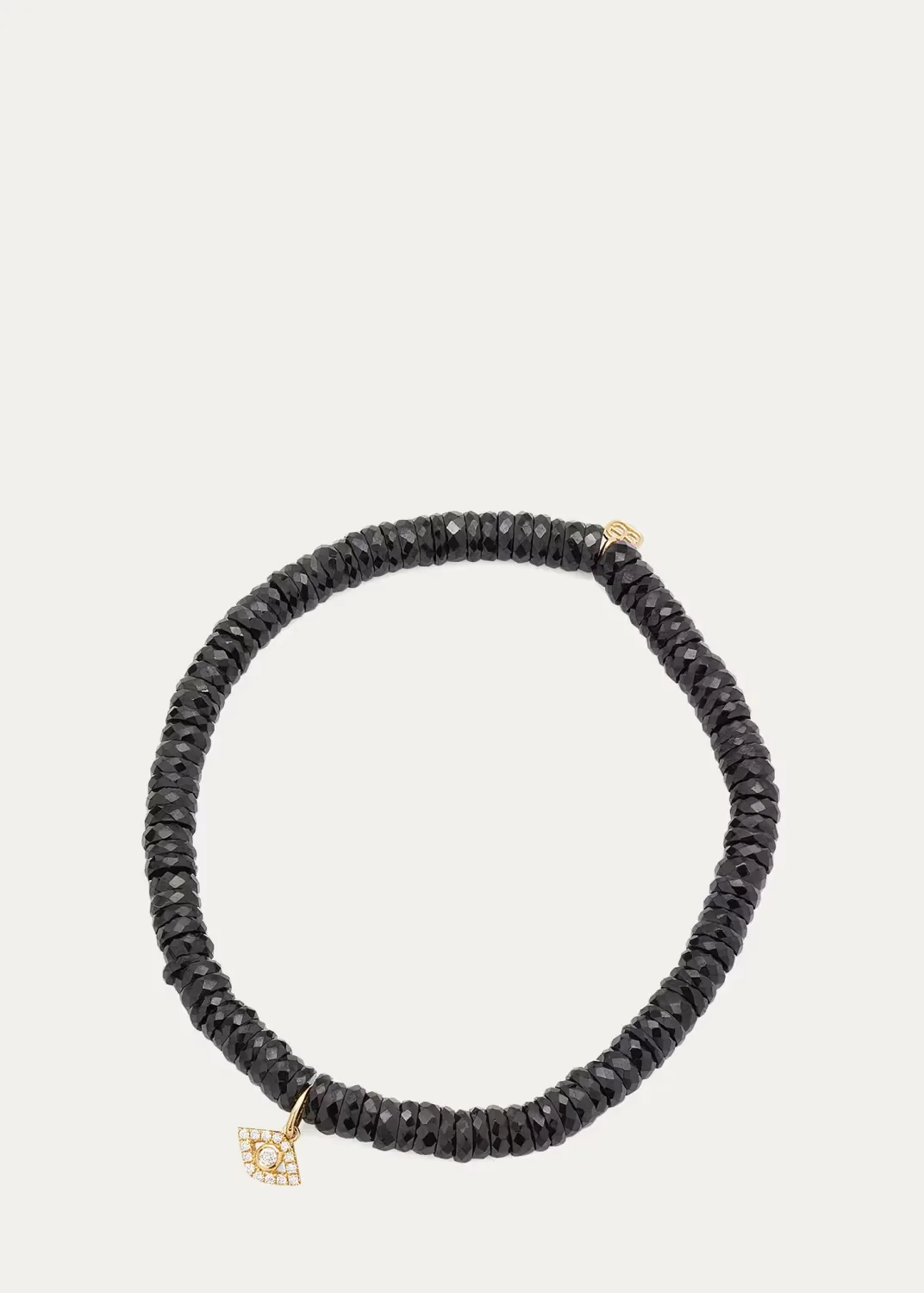 4mm Black Spinel Faceted Wheel Bracelet with Diamond Evil Eye Charm