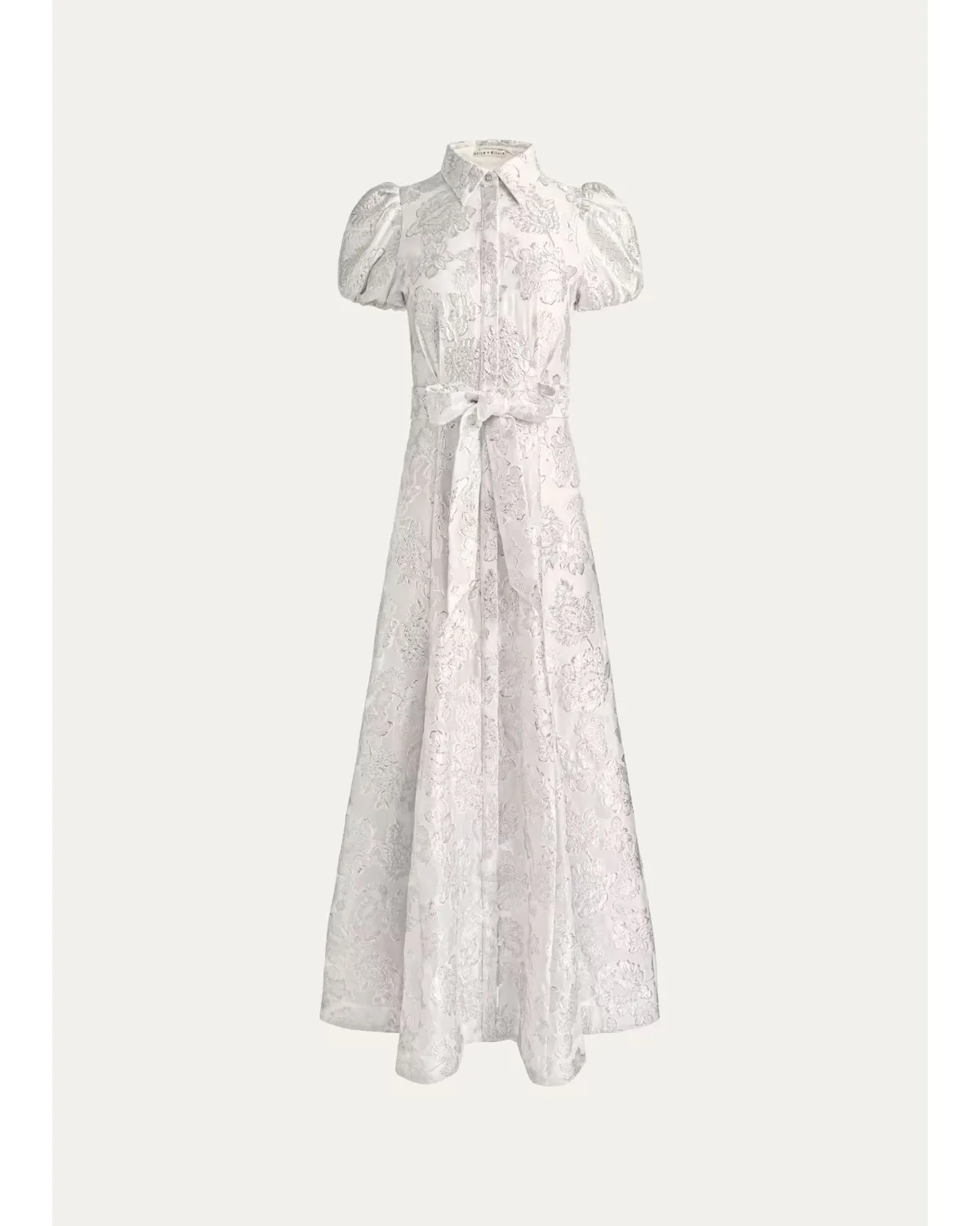 Henrietta Belted Metallic Jacquard Gown by Alice + Olivia