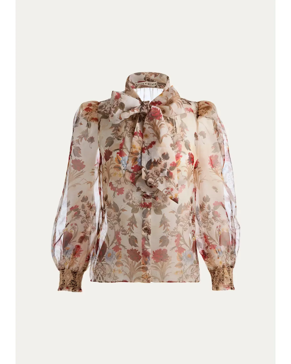 Brentley Floral Tie-Neck Blouse by Alice + Olivia