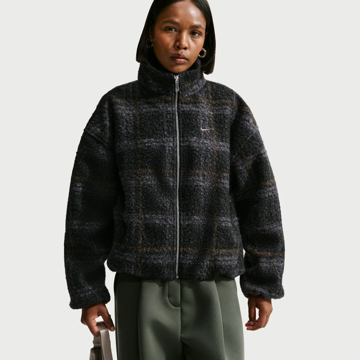 Sportswear Oversized Plaid High-Pile Fleece Jacket by Nike