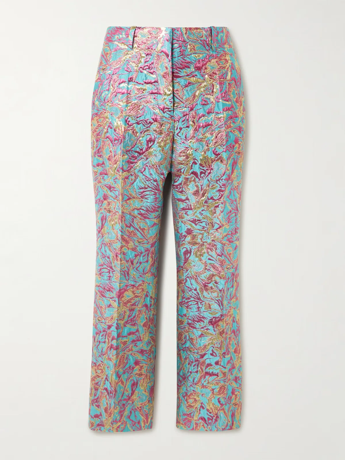 - Cropped Metallic Jacquard Straight-leg Pants -