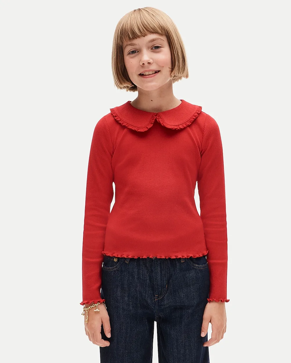 Long-Sleeve Ruffle-Collar Top in Vintage Rib by J.Crew