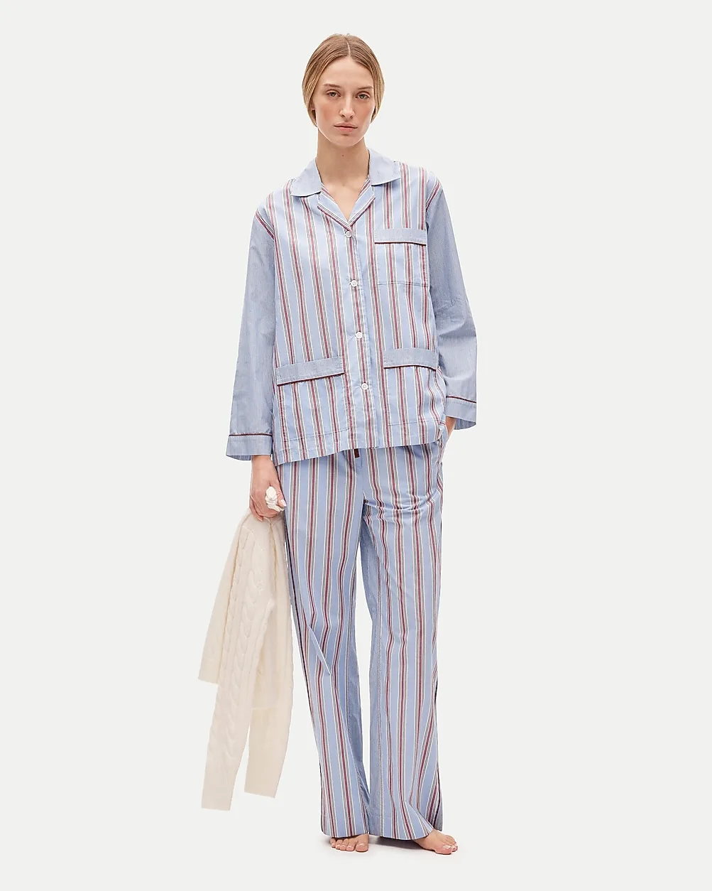 Long-Sleeve Pajama Pant Set in Striped Cotton Poplin by J.Crew
