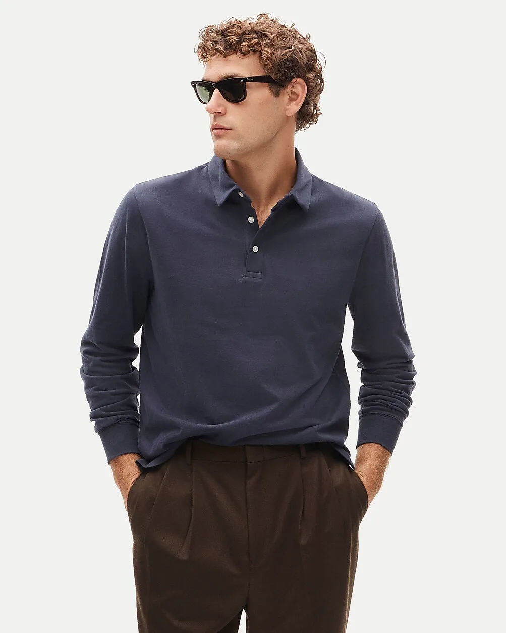 Long-Sleeve Sueded Cotton Polo Shirt by J.Crew