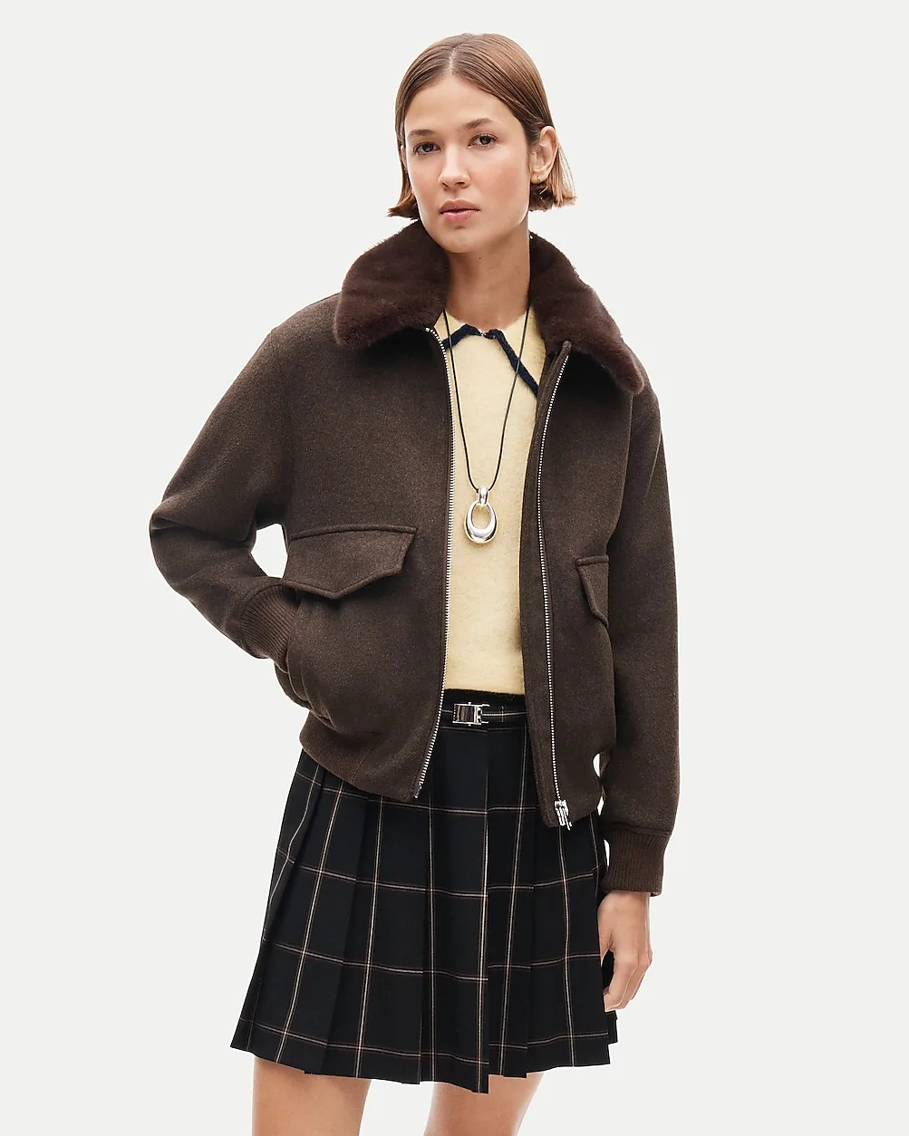 Wool-Blend Bomber Jacket with Removable Faux-Fur Collar by J.Crew