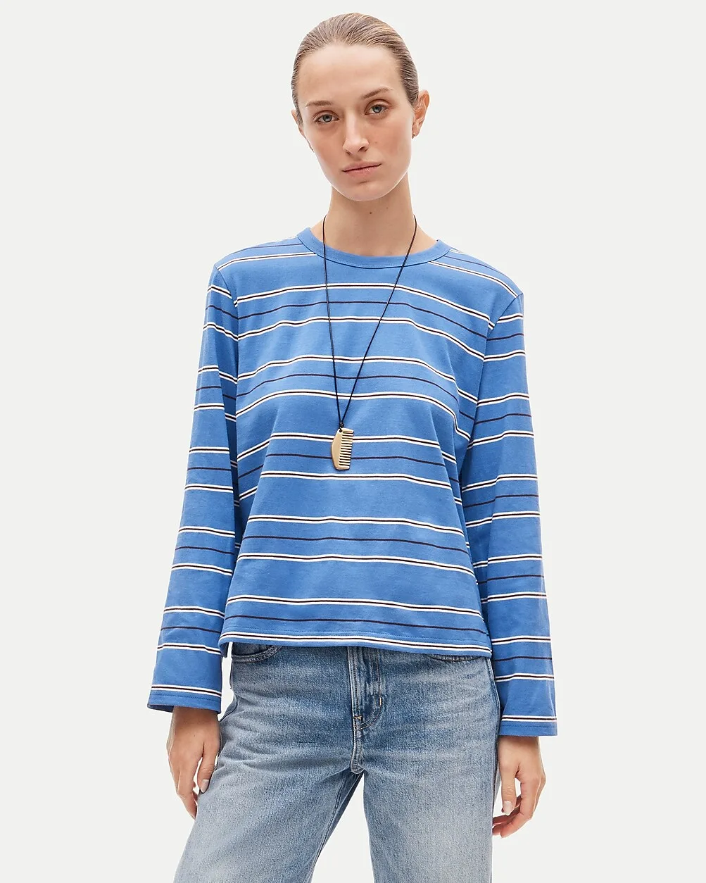 Boyfriend Jersey Relaxed Long-Sleeve T-Shirt in Stripe by J.Crew