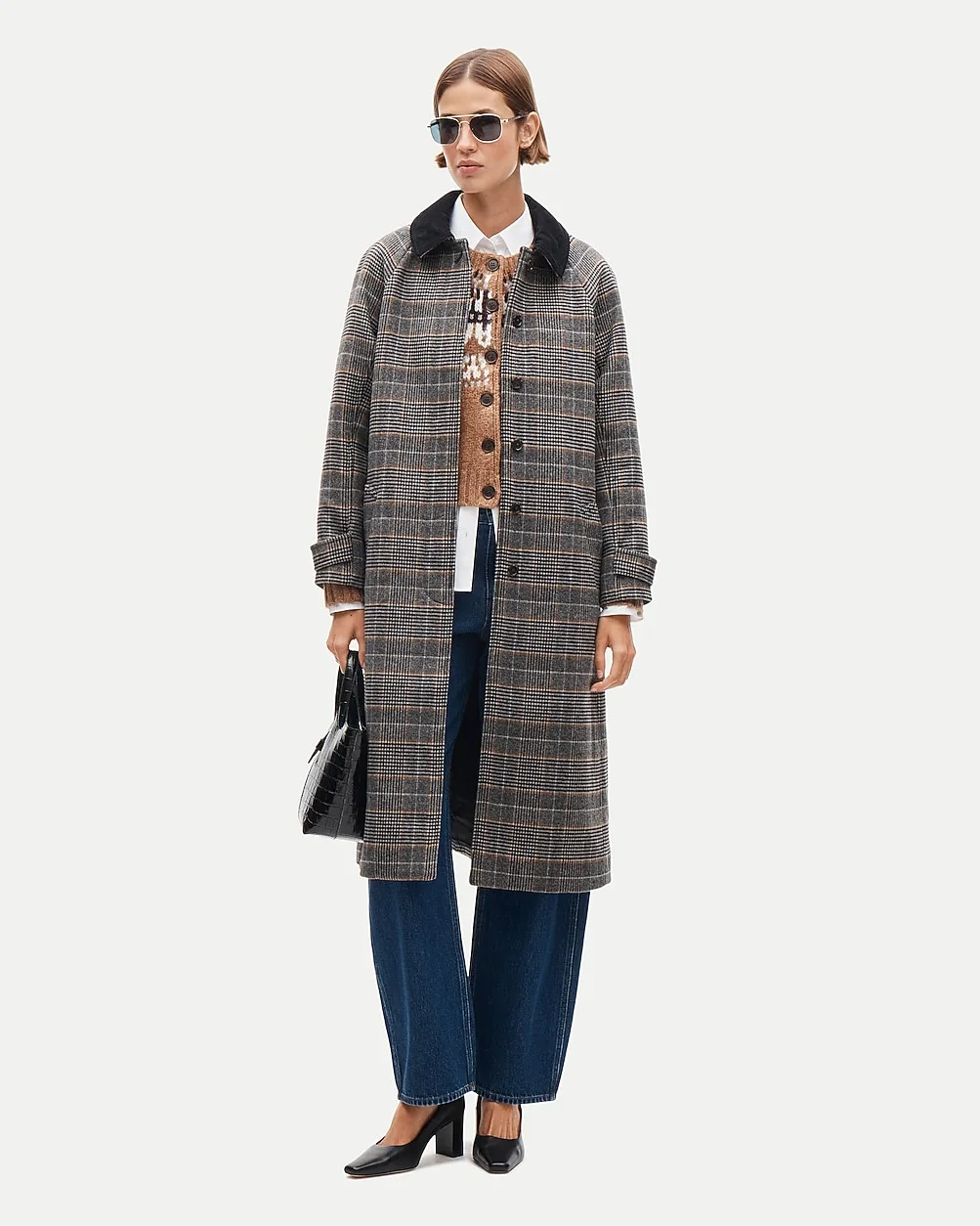 Long Barn Jacket in Plaid Wool Blend by J.Crew