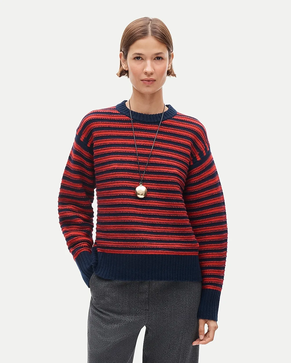 Oversized Cashmere Crewneck Sweater in Textured Stripe by J.Crew