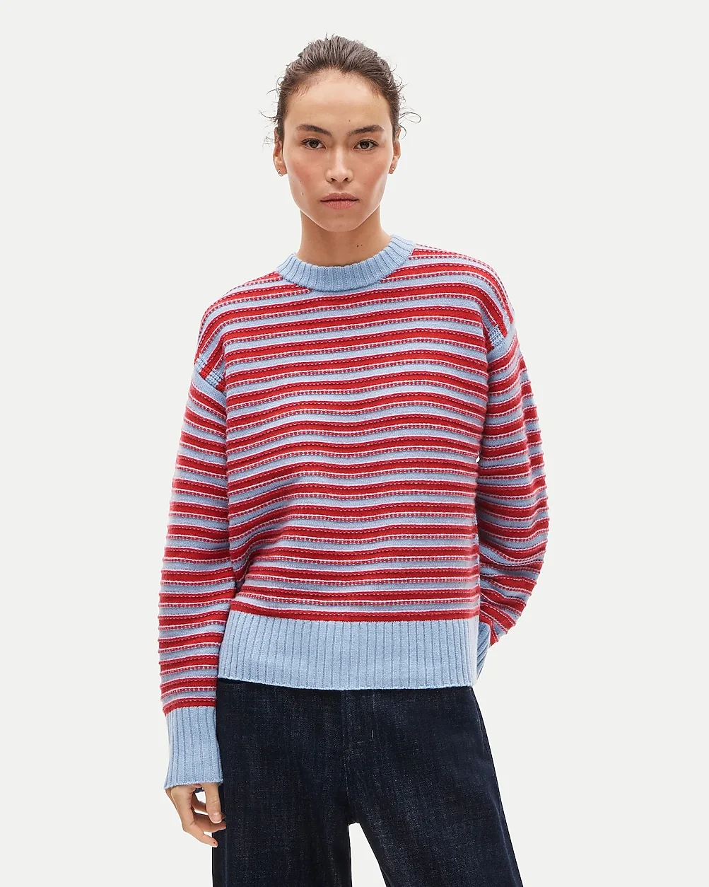 Oversized Cashmere Crewneck Sweater in Textured Stripe