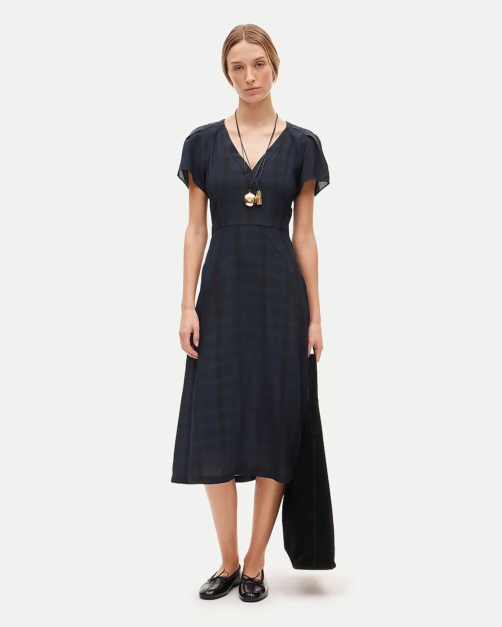 Tie-Back Midi Dress in Tartan Jacquard by J.Crew