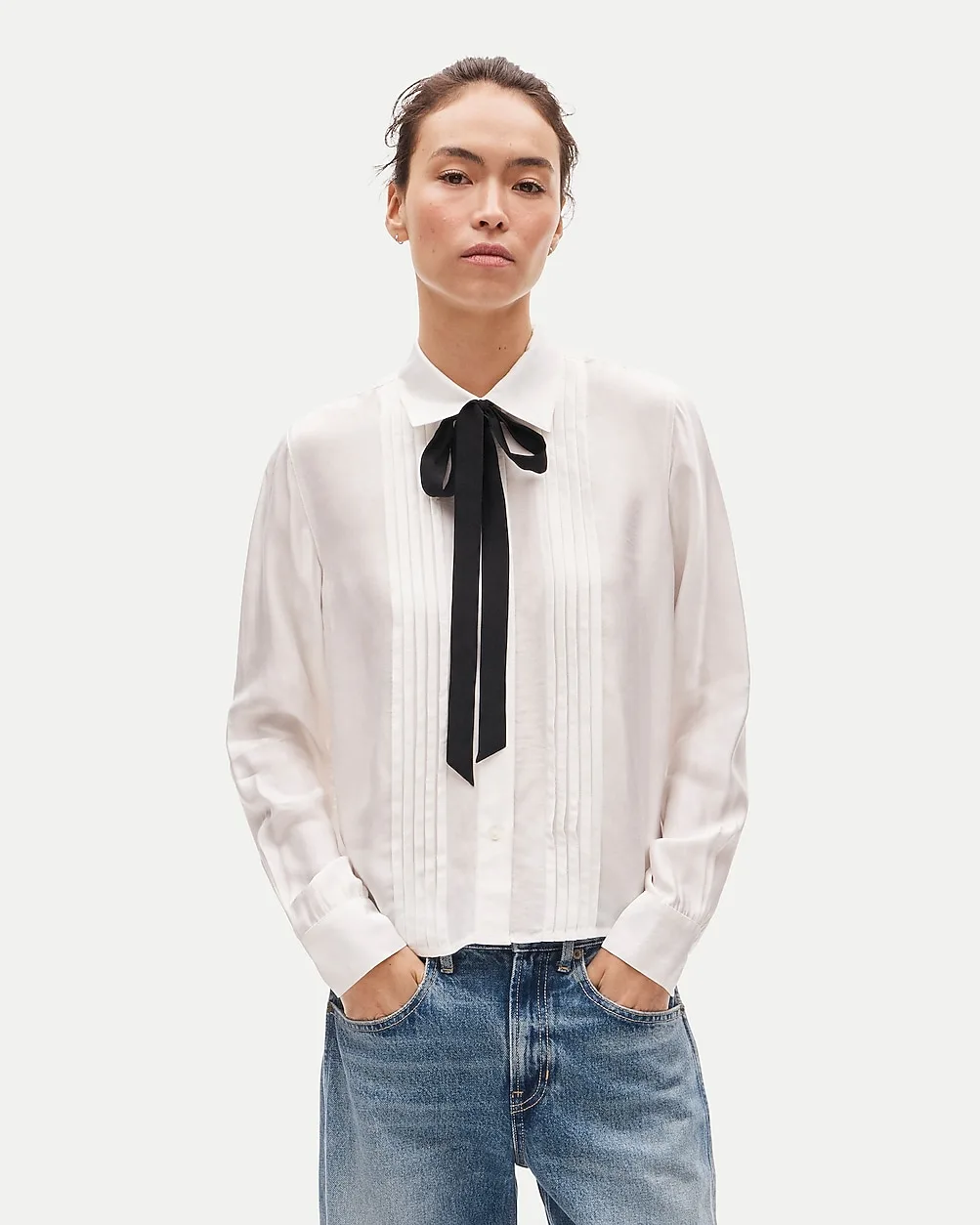 Tie-Neck Button-Up Shirt in Viscose Twill by J.Crew