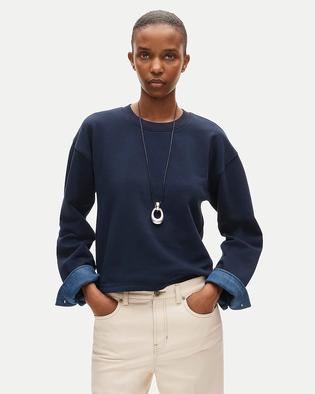 Vintage Fleece Crewneck Sweatshirt with Denim Cuffs by J.Crew