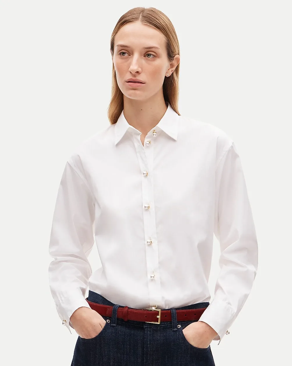 Esme Button-Up Shirt with Pearl Buttons in Greenwich Poplin by J.Crew