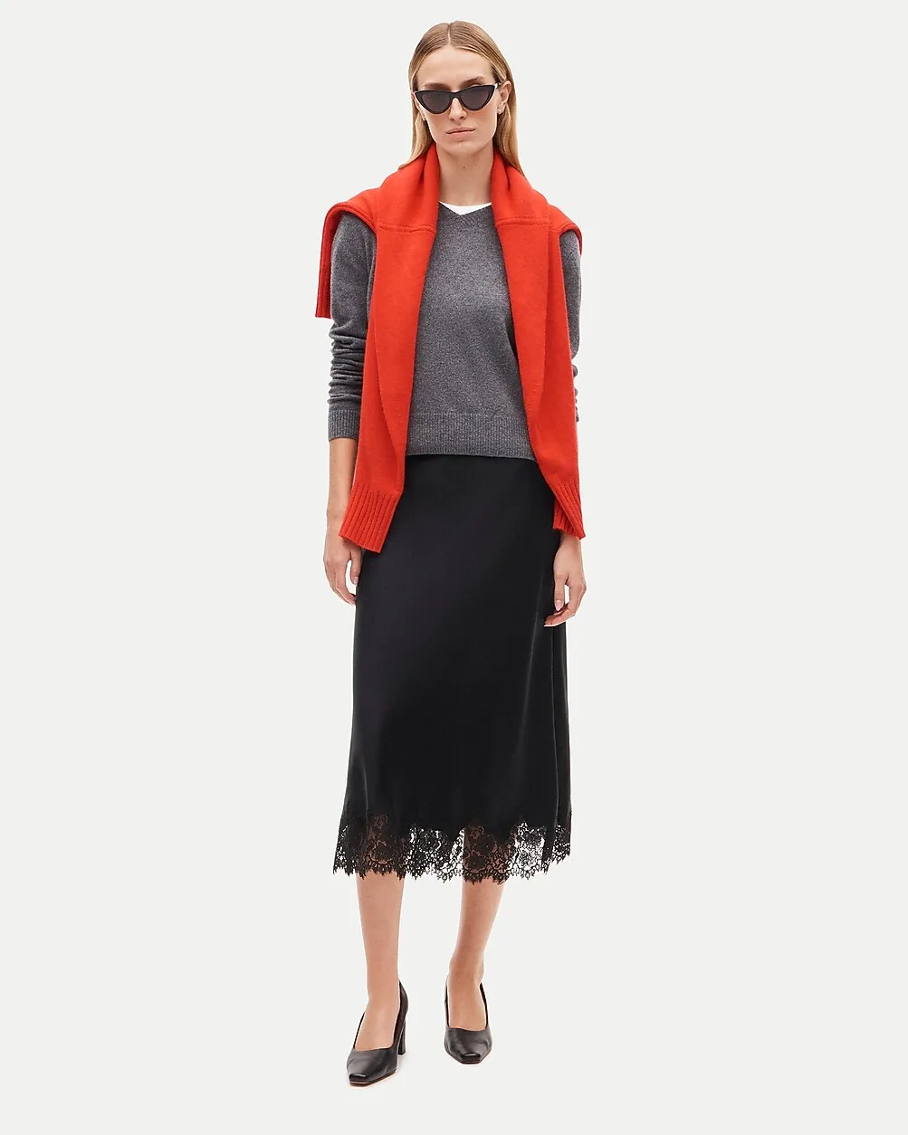 Gwyneth Lace Column Slip Skirt in Double-Faced Satin by J.Crew