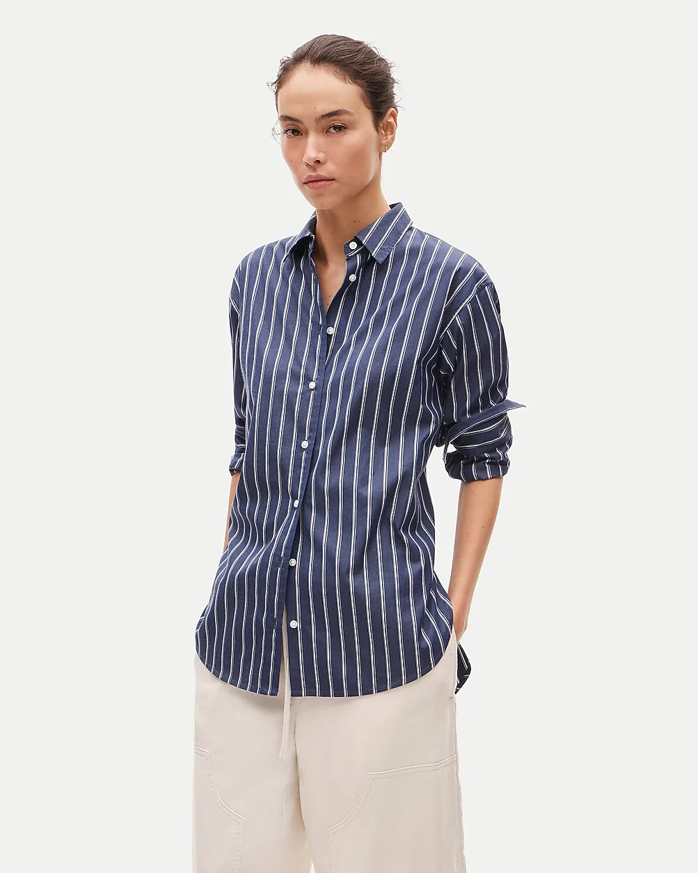Cinched-Back Button-Up Shirt in Striped Greenwich Poplin by J.Crew