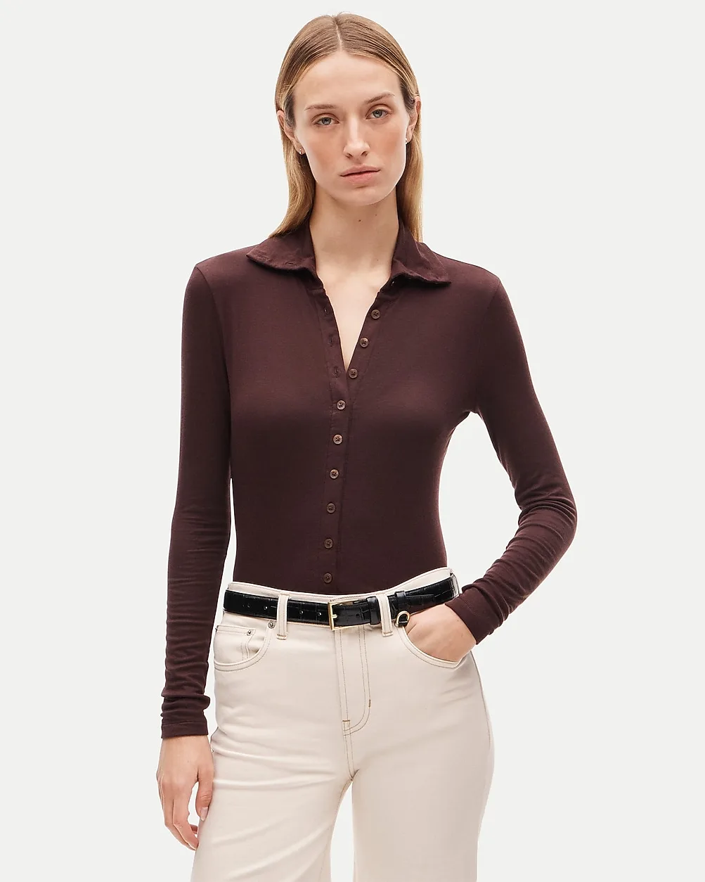 Mockneck Cardigan Shirt in Stretch Tencel Lyocell Blend by J.Crew