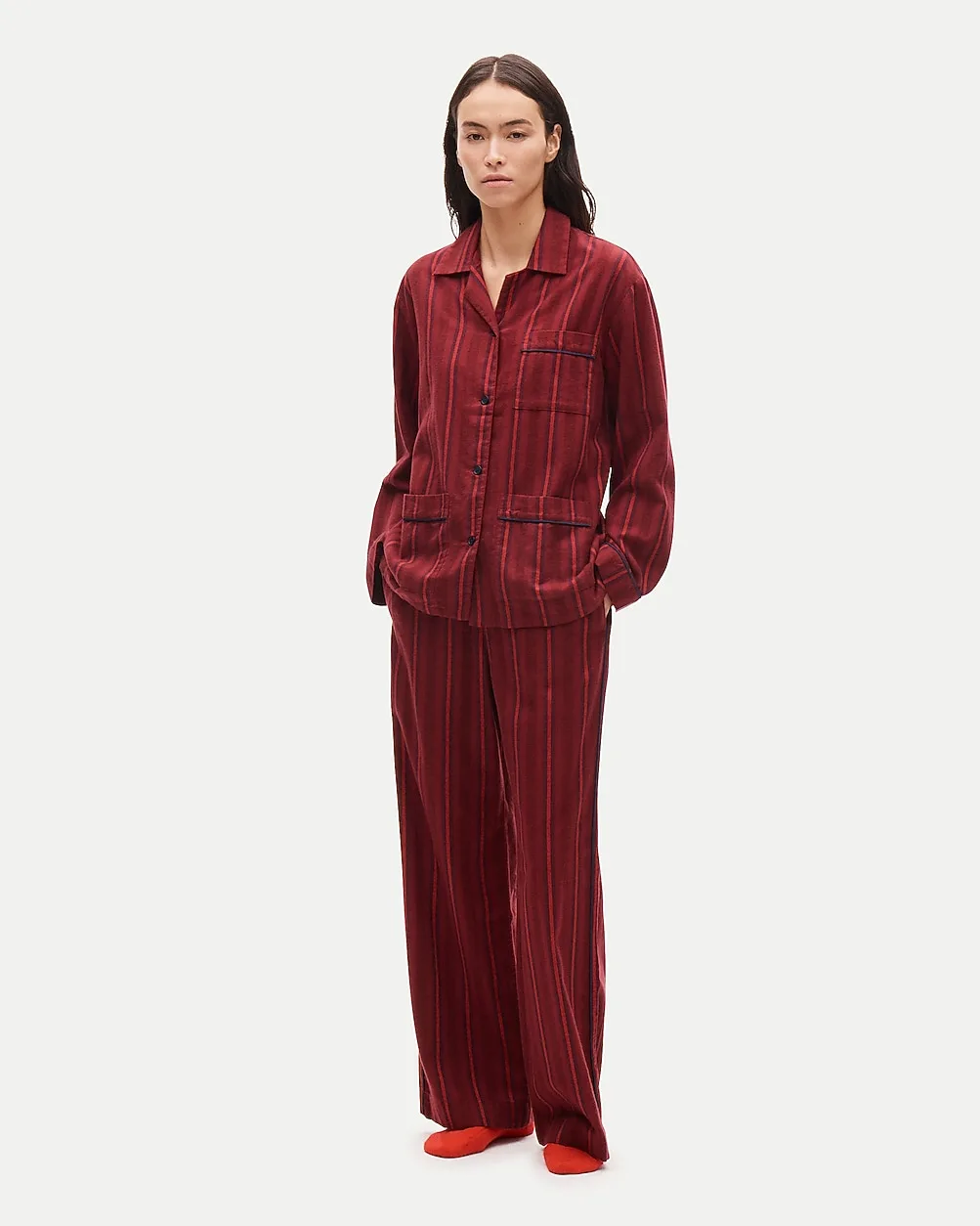 Long-Sleeve Pajama Pant Set in Striped Flannel by J.Crew