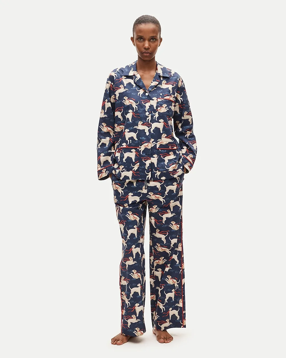Long-Sleeve Pajama Pant Set in Cotton Poplin Dog Print by J.Crew