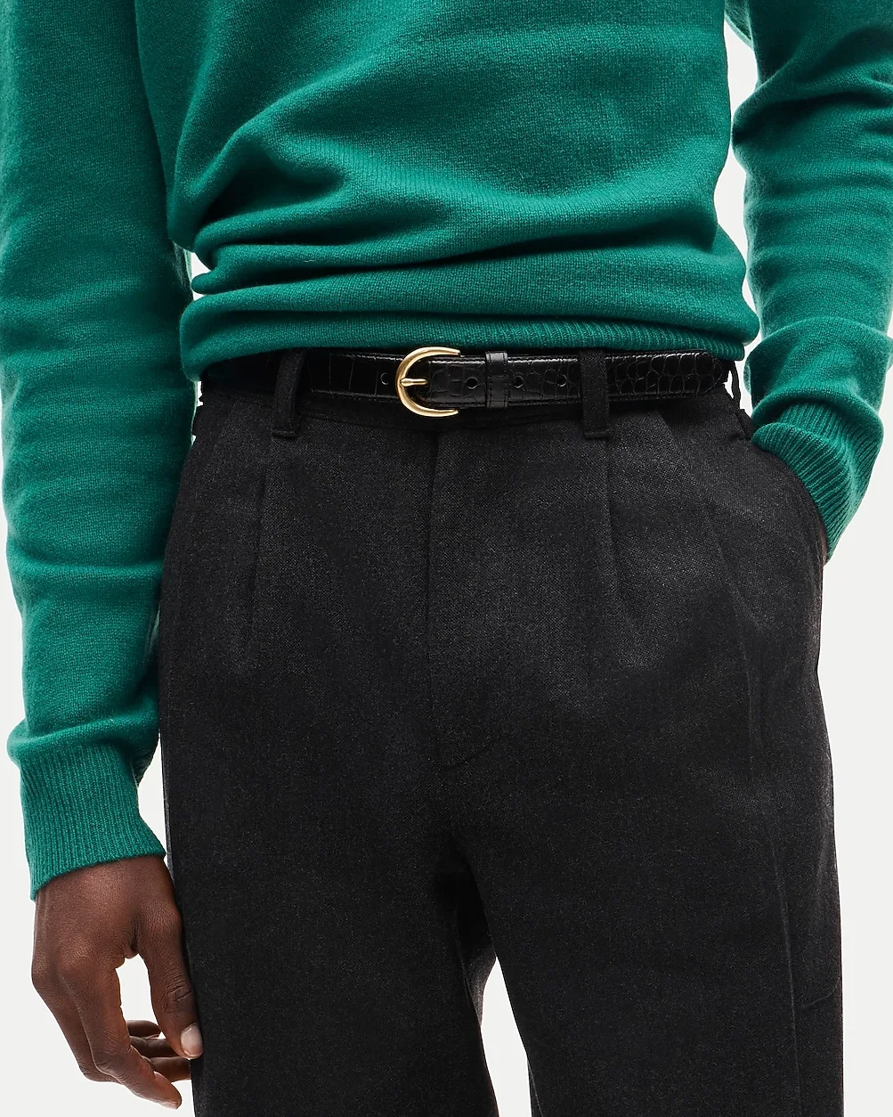 Round-Buckle Belt in Croc-Embossed Leather by J.Crew