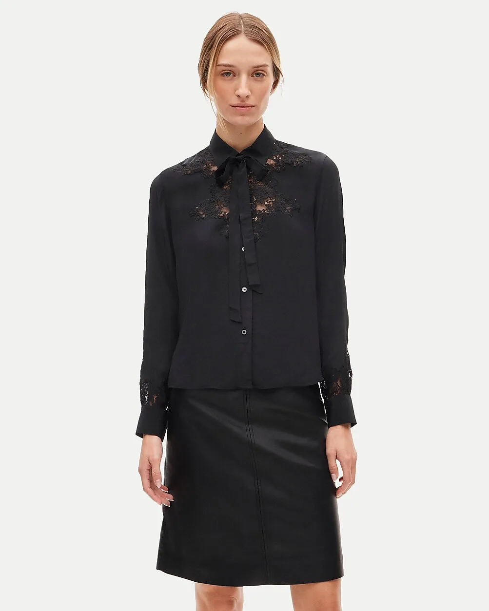Lace Tie-Neck Button-Up Shirt in Viscose Twill by J.Crew