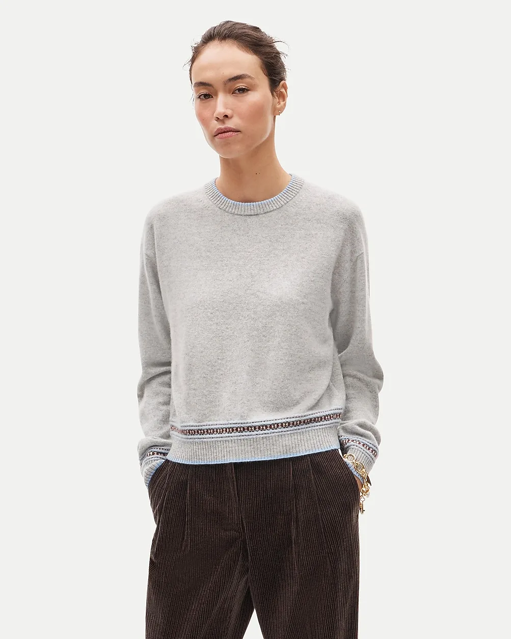 Perfect Cashmere Crewneck with Fair Isle Trim by J.Crew