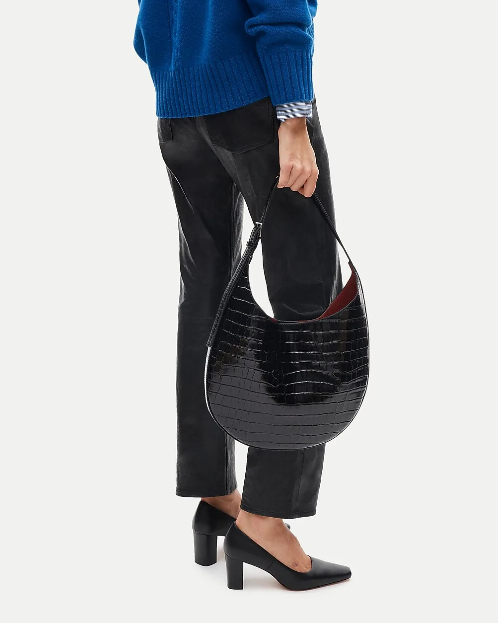 Round Shoulder Bag in Croc-Embossed Leather by J.Crew