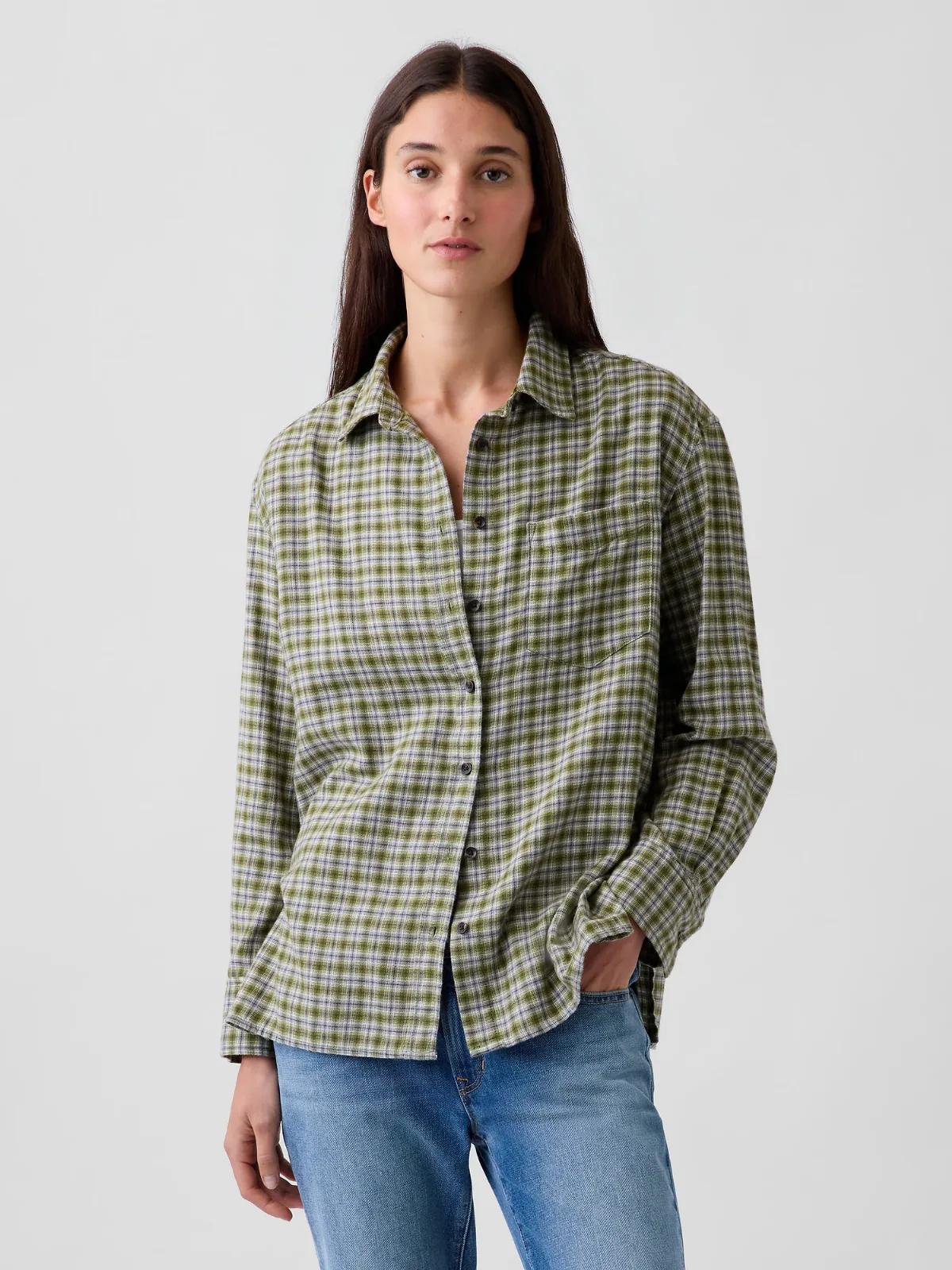 Oversized Straight-Hem Flannel Shirt