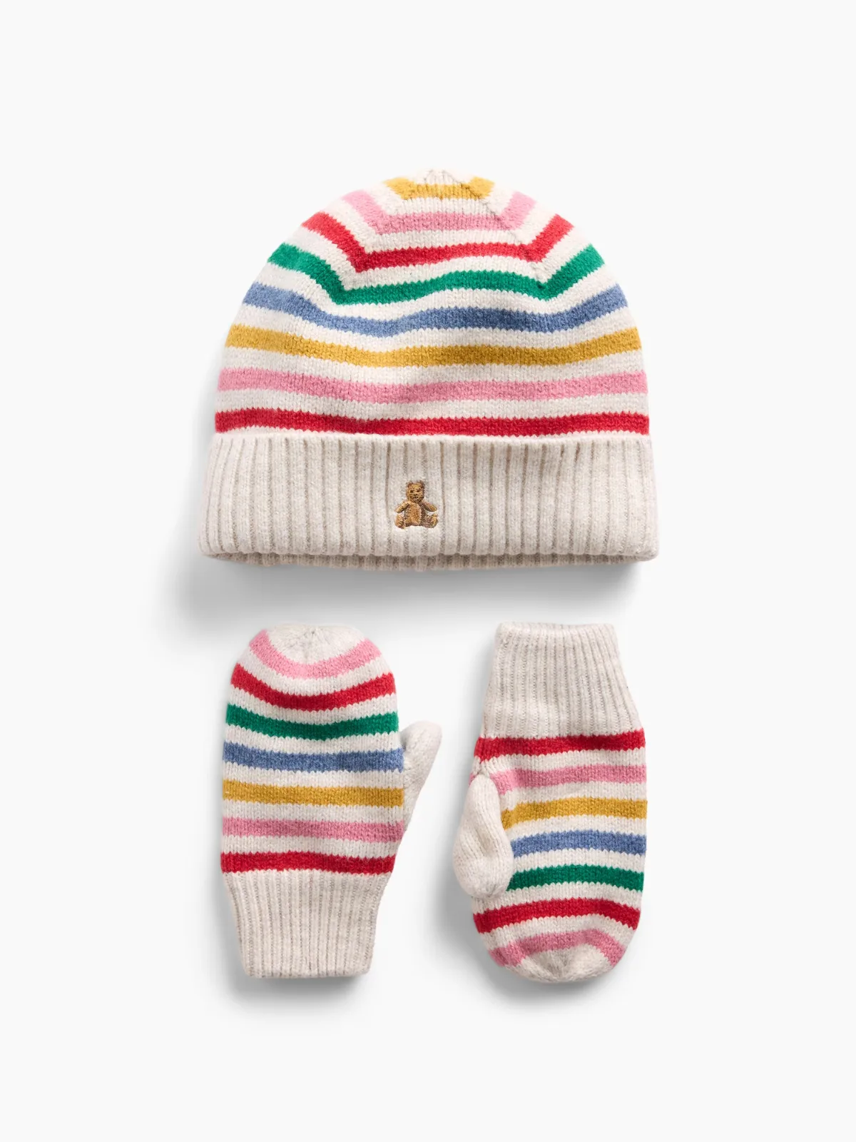 CashSoft Happy Stripe Beanie & Mittens Set by Gap