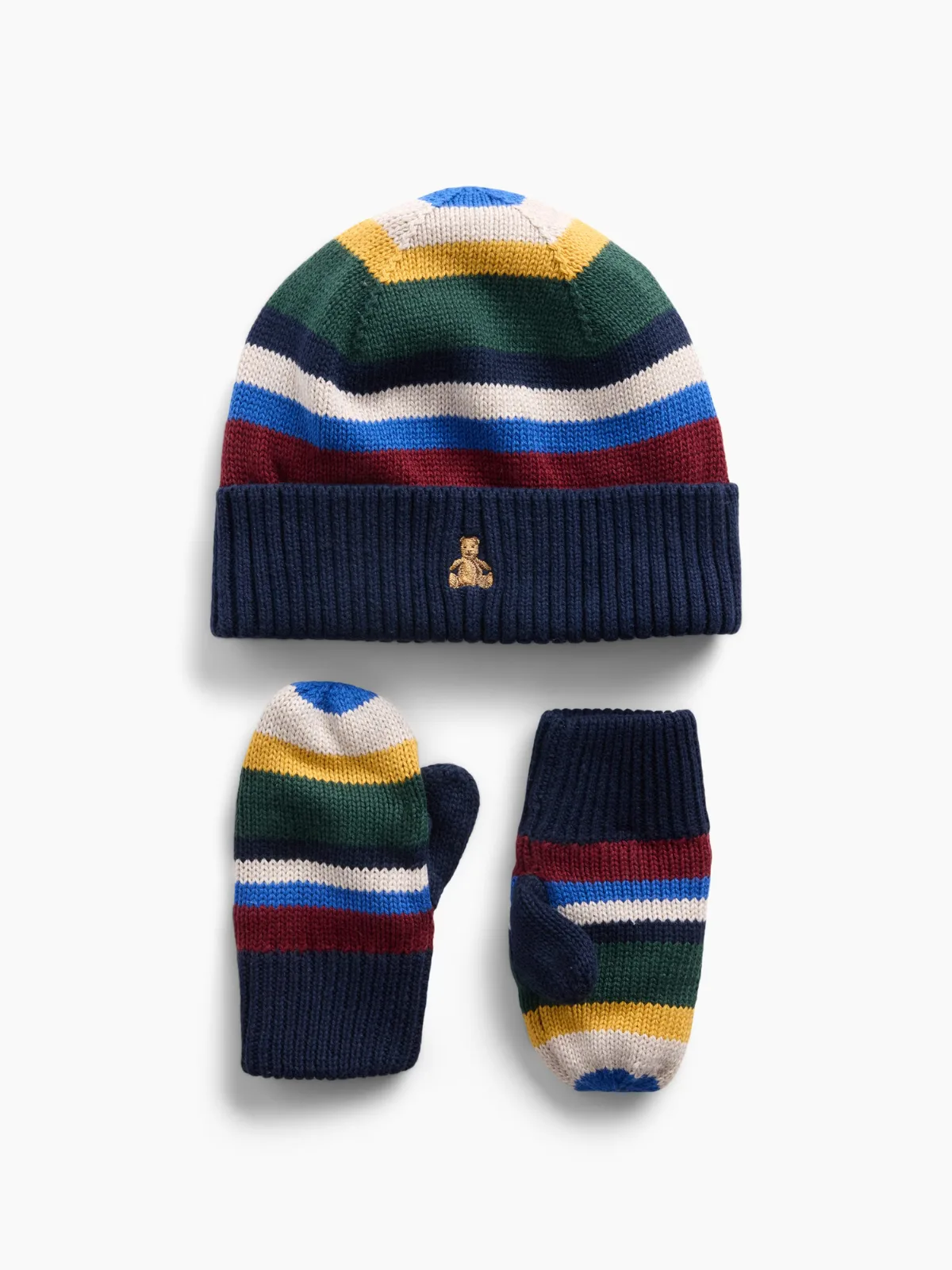 CashSoft Happy Stripe Beanie & Mittens Set by Gap
