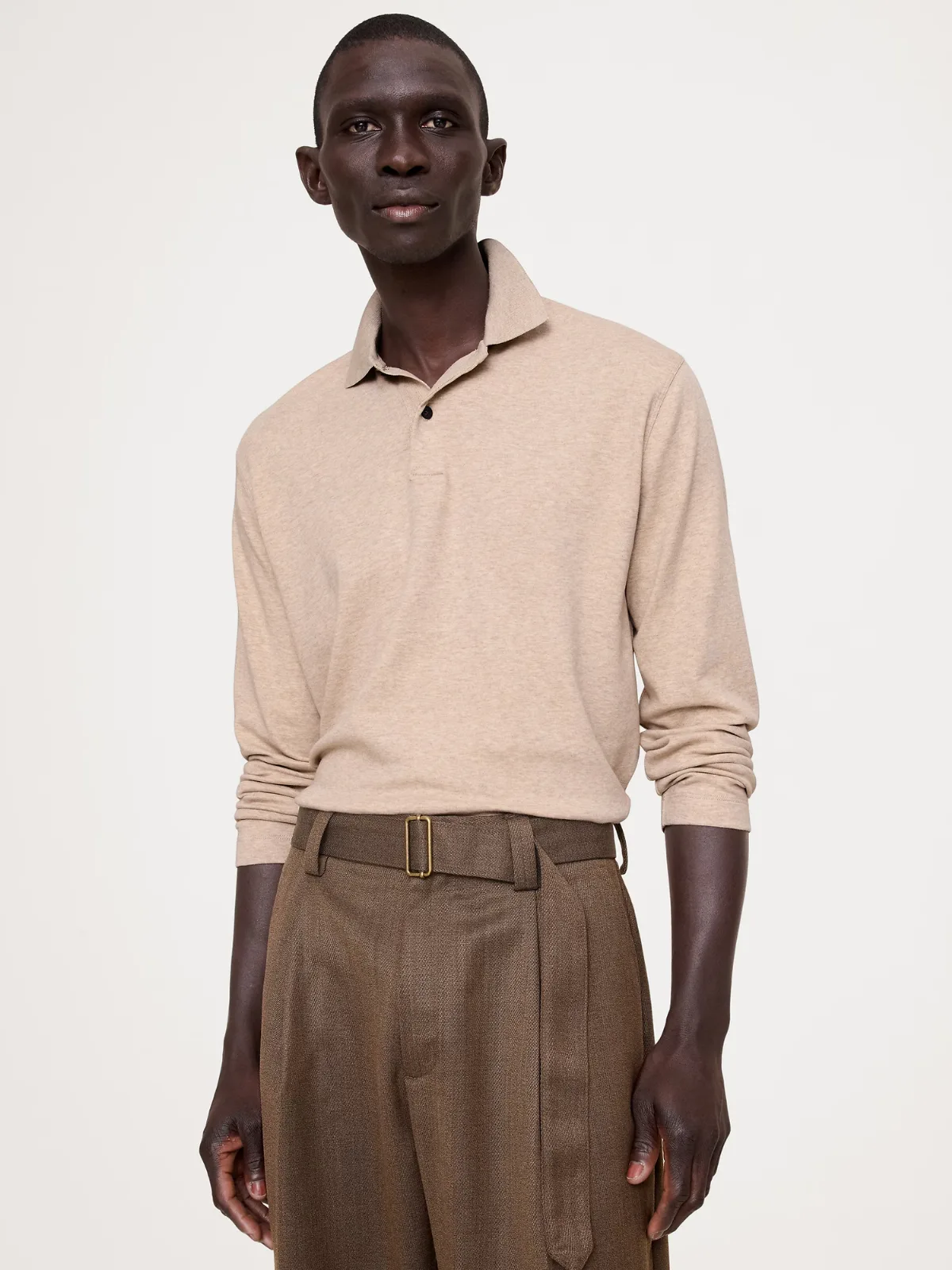 Luxury-Touch Long-Sleeve Polo Shirt