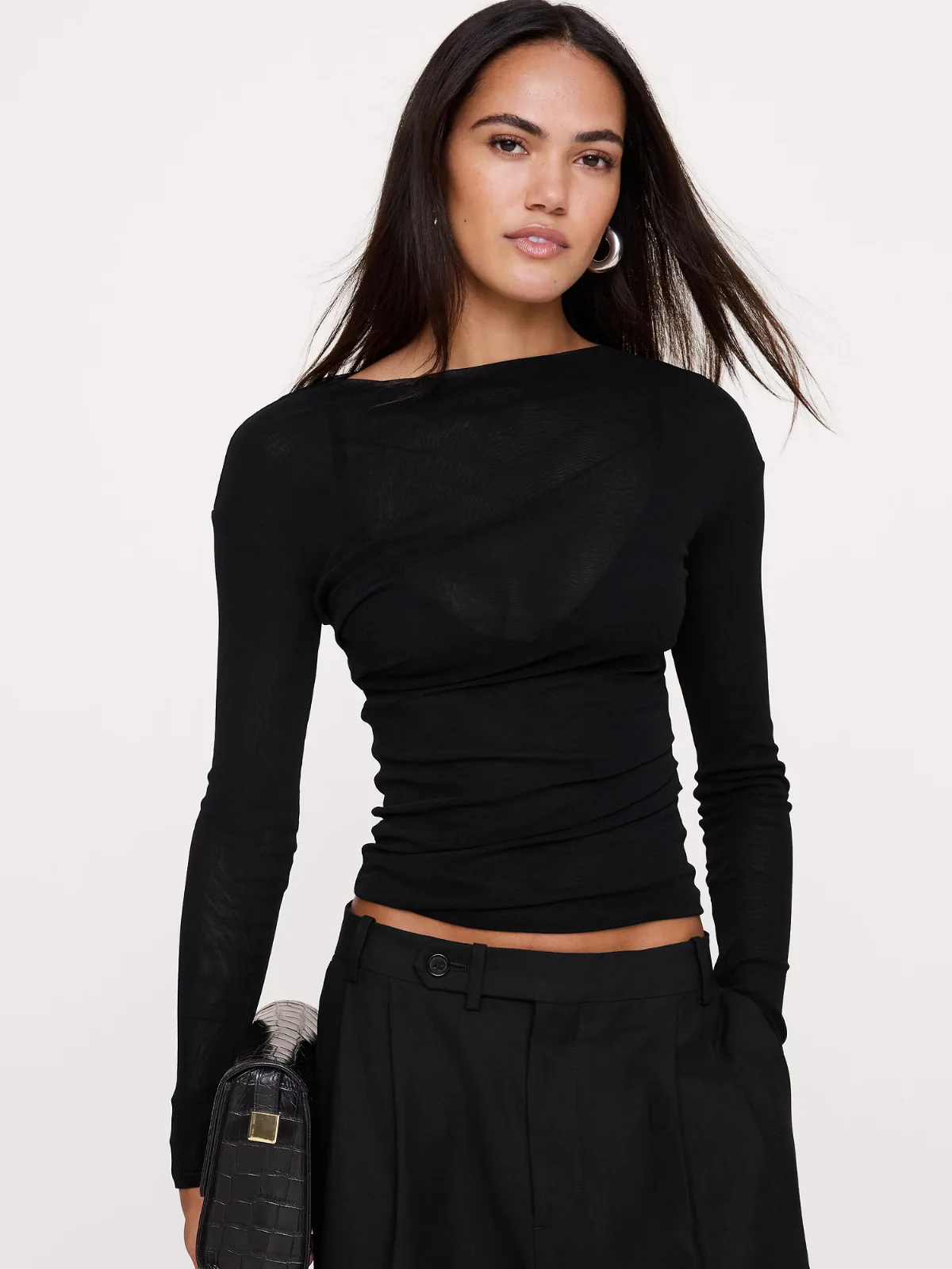 Mesh Boat-Neck Top