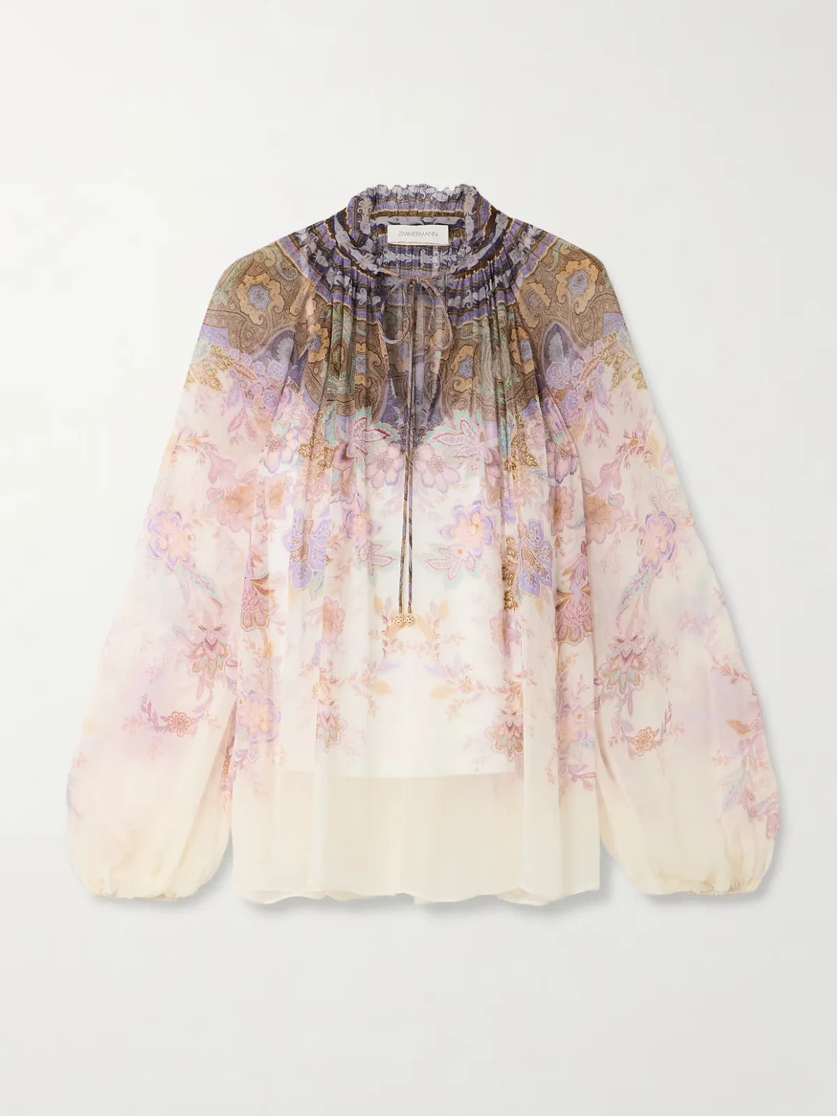 - Ruched Printed Chiffon Blouse -