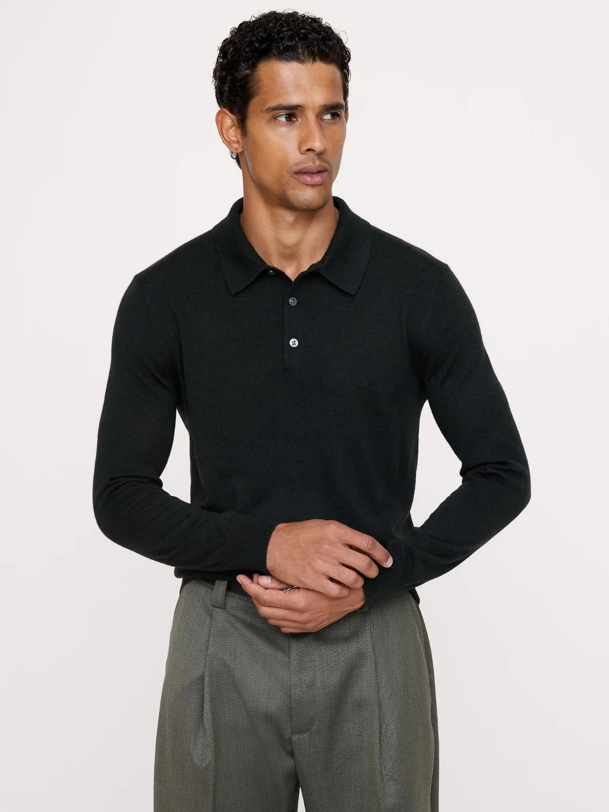 Merino Long-Sleeve Sweater Polo Shirt