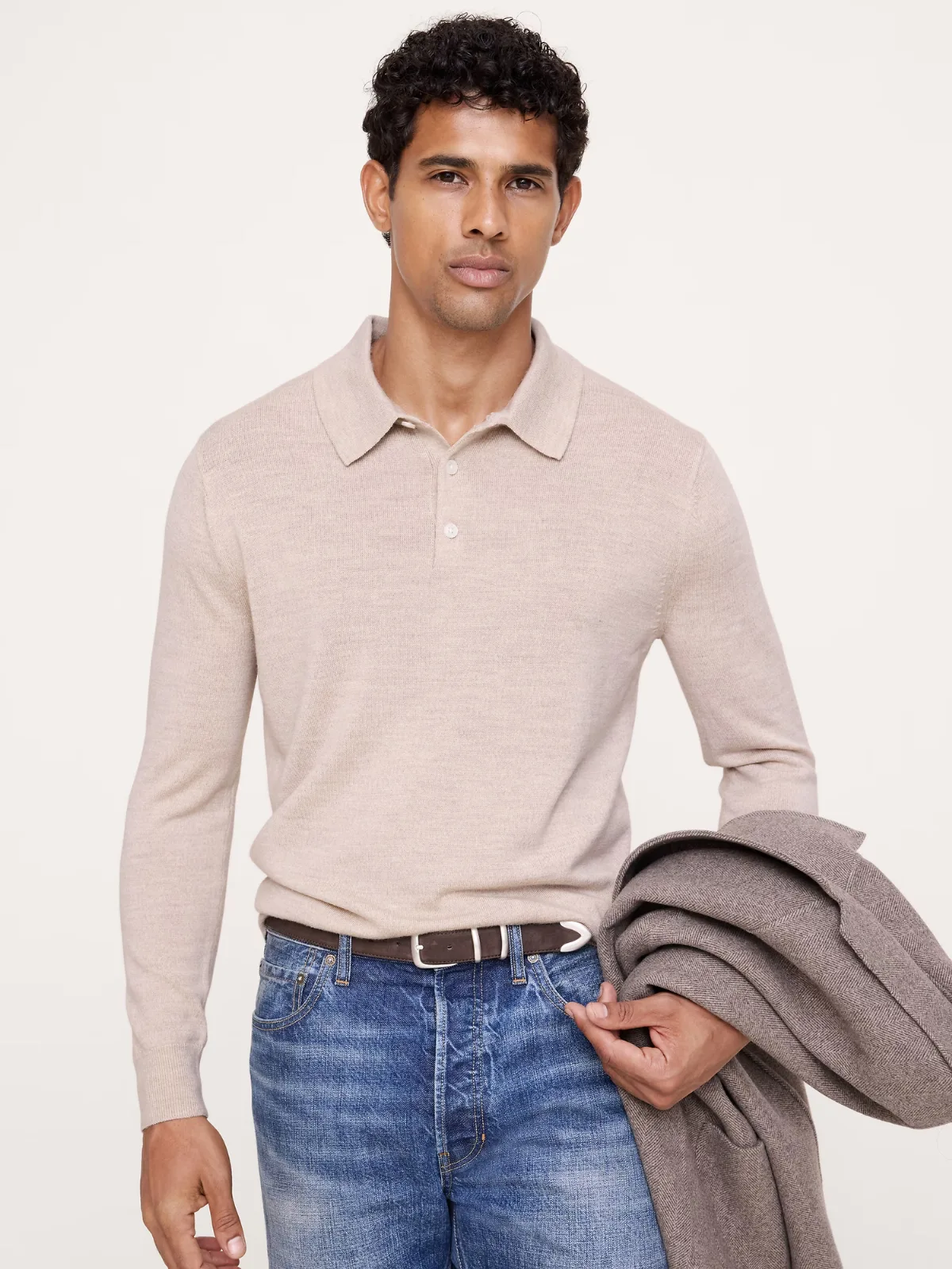 Merino Long-Sleeve Sweater Polo Shirt