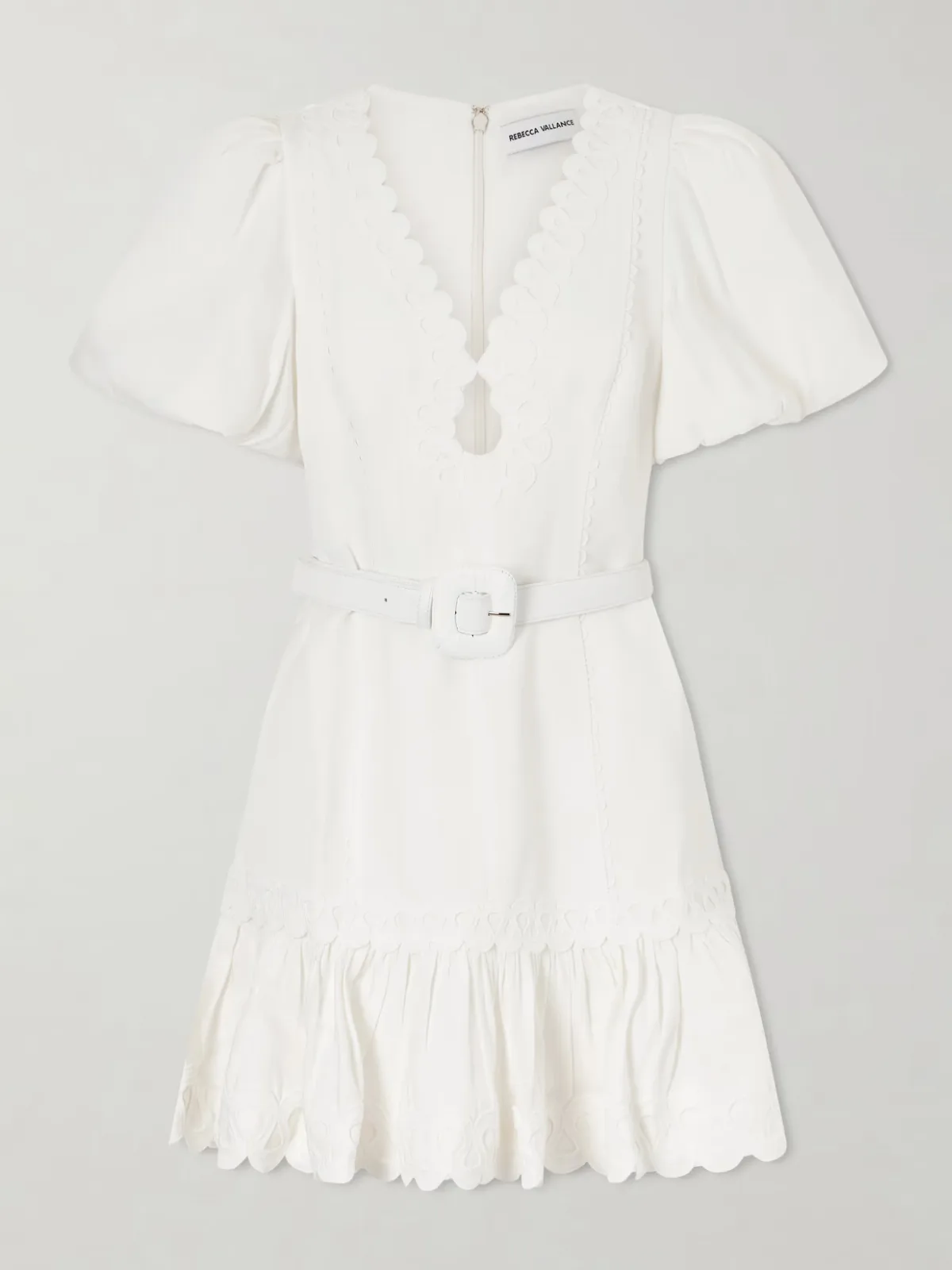 - Kahlia Ruffled Scalloped Linen-blend Mini Dress - by Rebecca Vallance