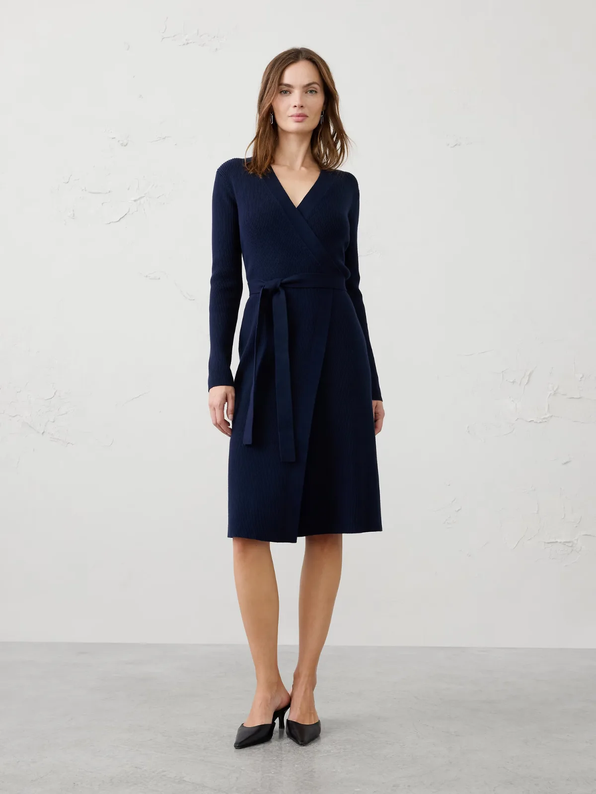 Ribbed Wrap Sweater Midi Dress
