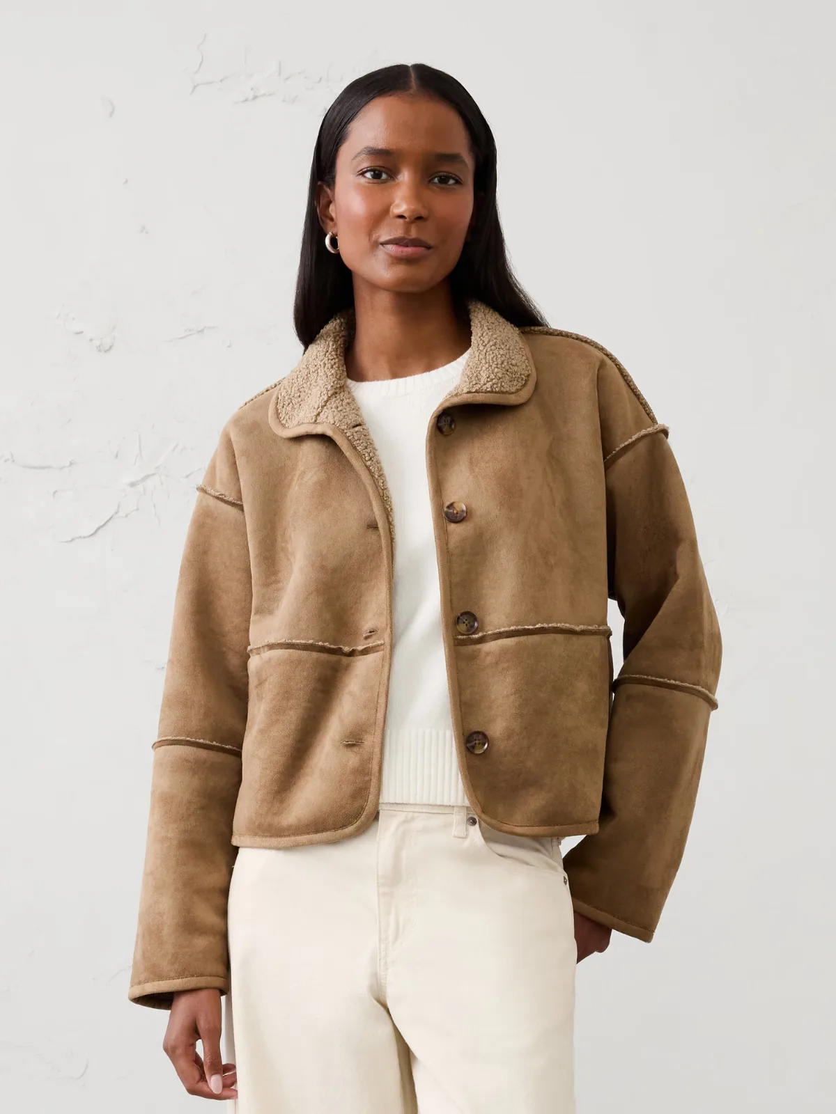 Reversible Vegan Suede Sherpa Jacket