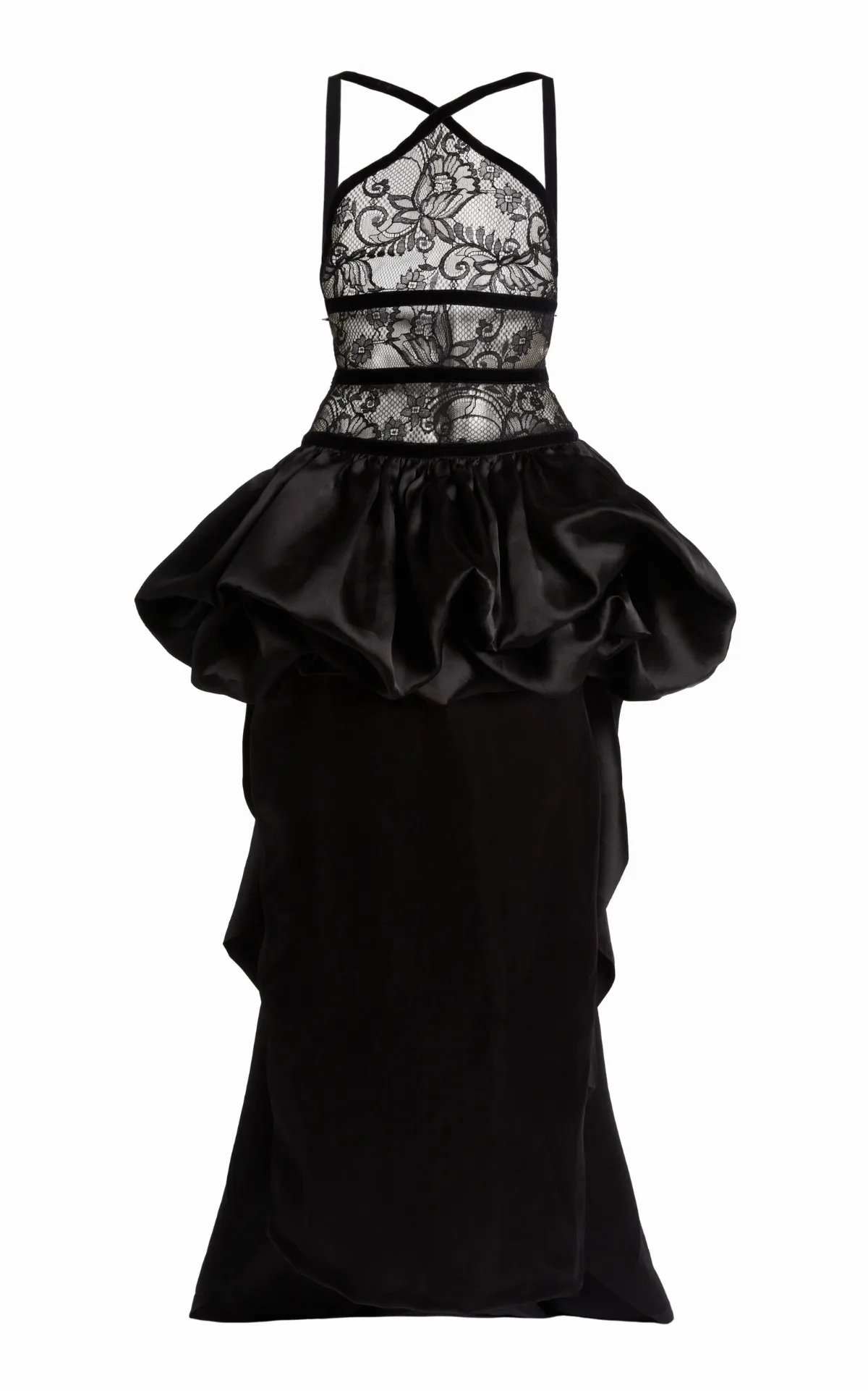 Ruffled Lace-Organza Maxi Dress