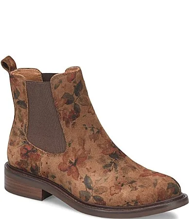 Pamella Aqua Collection Water Resistant Suede Floral Print Chelsea Booties by Sofft