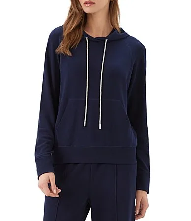 Coordinating Double Knit Rhinestone Drawstring Long Sleeve Hoodie by Karen Kane