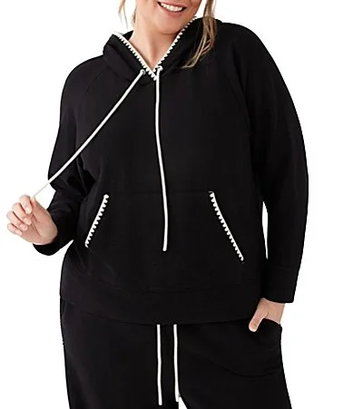 Coordinating Jersey Knit Whipstitch Contrast Long Sleeve Hoodie by Karen Kane