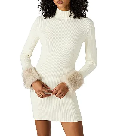 Riello Knit Faux Fur Sleeve Cuff Mini Dress by Steve Madden