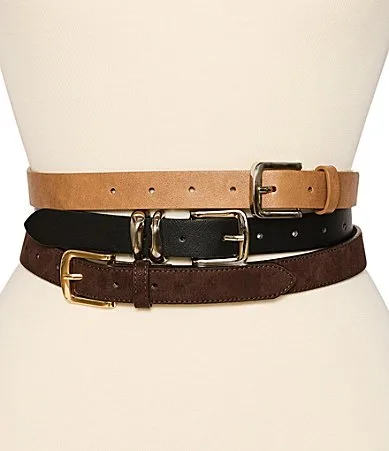 Textured Smooth Wavy Keeper Faux Suede 3 for 1 Belt Set by Dillards