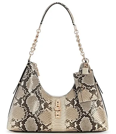 Yvonne Hobo Snake Print Chain Handle Hobo Shoulder Bag by GUESS