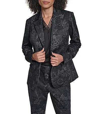 Ponte Floral Print Notch Lapel Long Sleeve Coordinating Jacket by Karl Lagerfeld