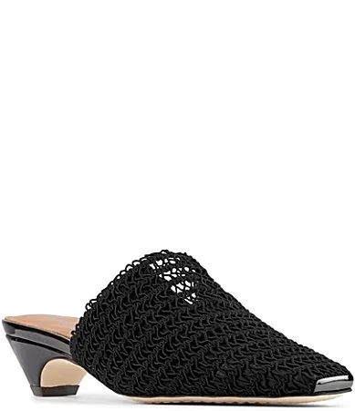 Gillespie Stretch Macrame Kitten Heel Mules by Donald Pliner